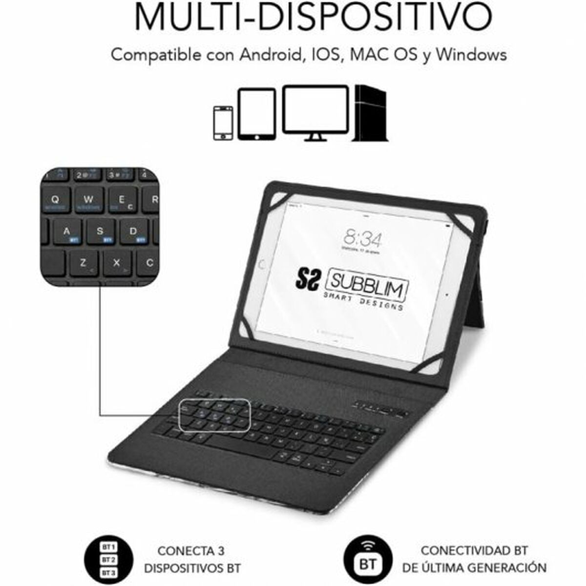 Case for Tablet and Keyboard Subblim SUBKT5-BTTW10 Multicolour Spanish Qwerty QWERTY (1 Unit)