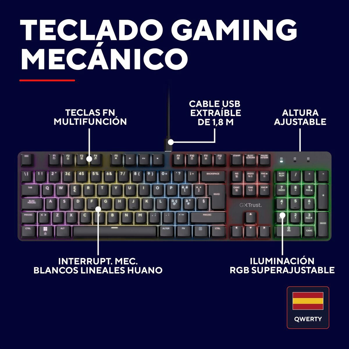 Gaming Keyboard Trust 25682 Black Spanish Qwerty