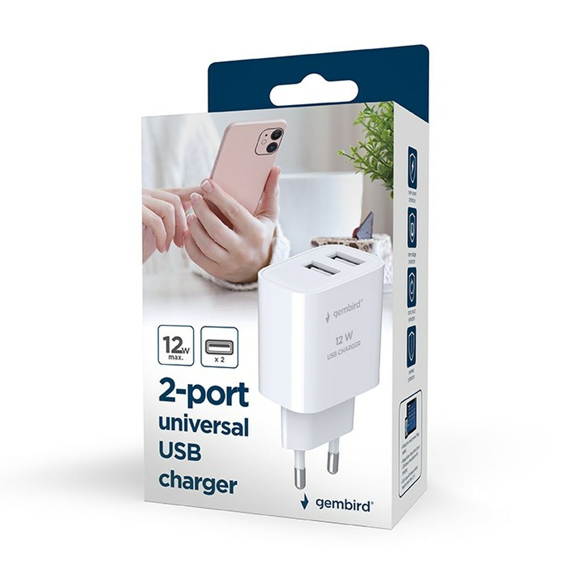 Wall Charger GEMBIRD TA-UC-2A12-01-BK White