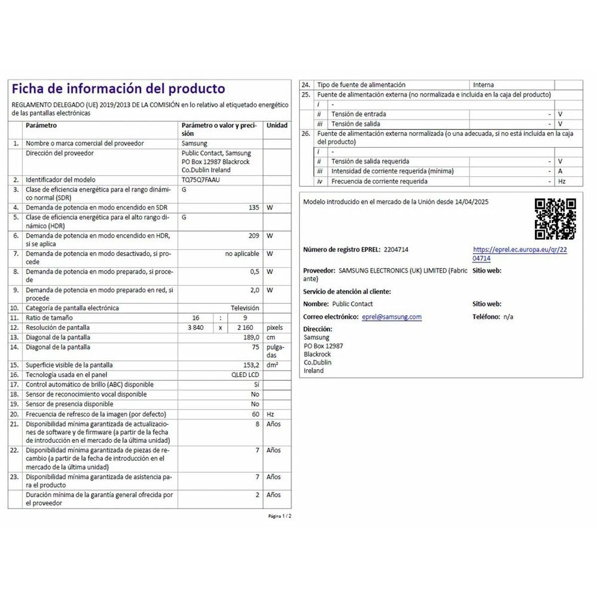 Smart TV Samsung TQ75Q7F 75" 4K Ultra HD HDR QLED