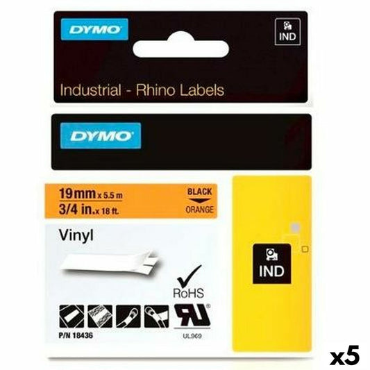 Laminated Tape for Labelling Machines Rhino Dymo ID1-19 Black Orange 19 x 5,5 mm Self-adhesives Stick (5 Units)
