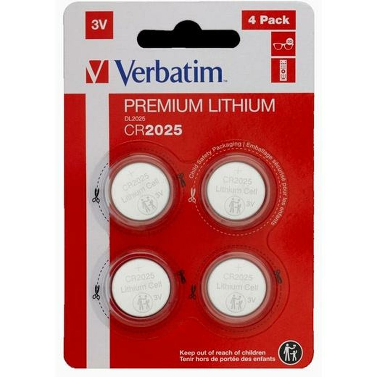 Lithium Button Batteries Verbatim 3 V CR2025 4 Pieces (20 Units)