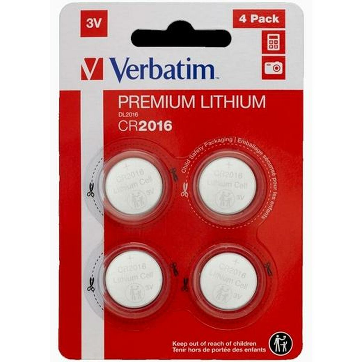 Lithium Button Batteries Verbatim 3 V CR2016 4 Pieces (20 Units)
