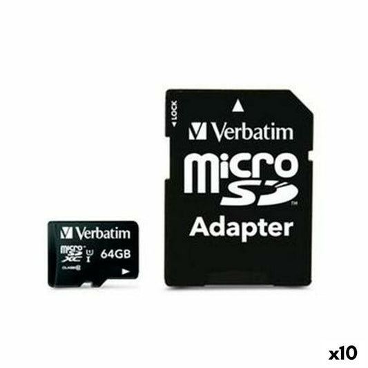 Micro SD Memory Card with Adaptor Verbatim 64 GB (10 Units)