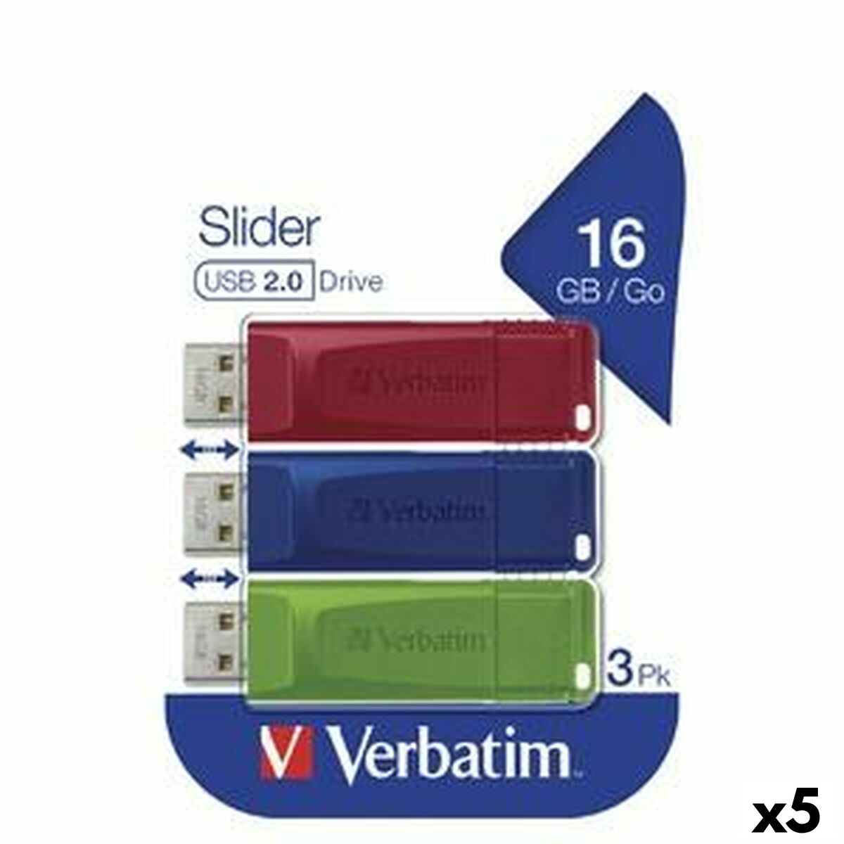 USB stick Verbatim SLIDER Multicolour 16 GB 3 Pieces (5 Units)