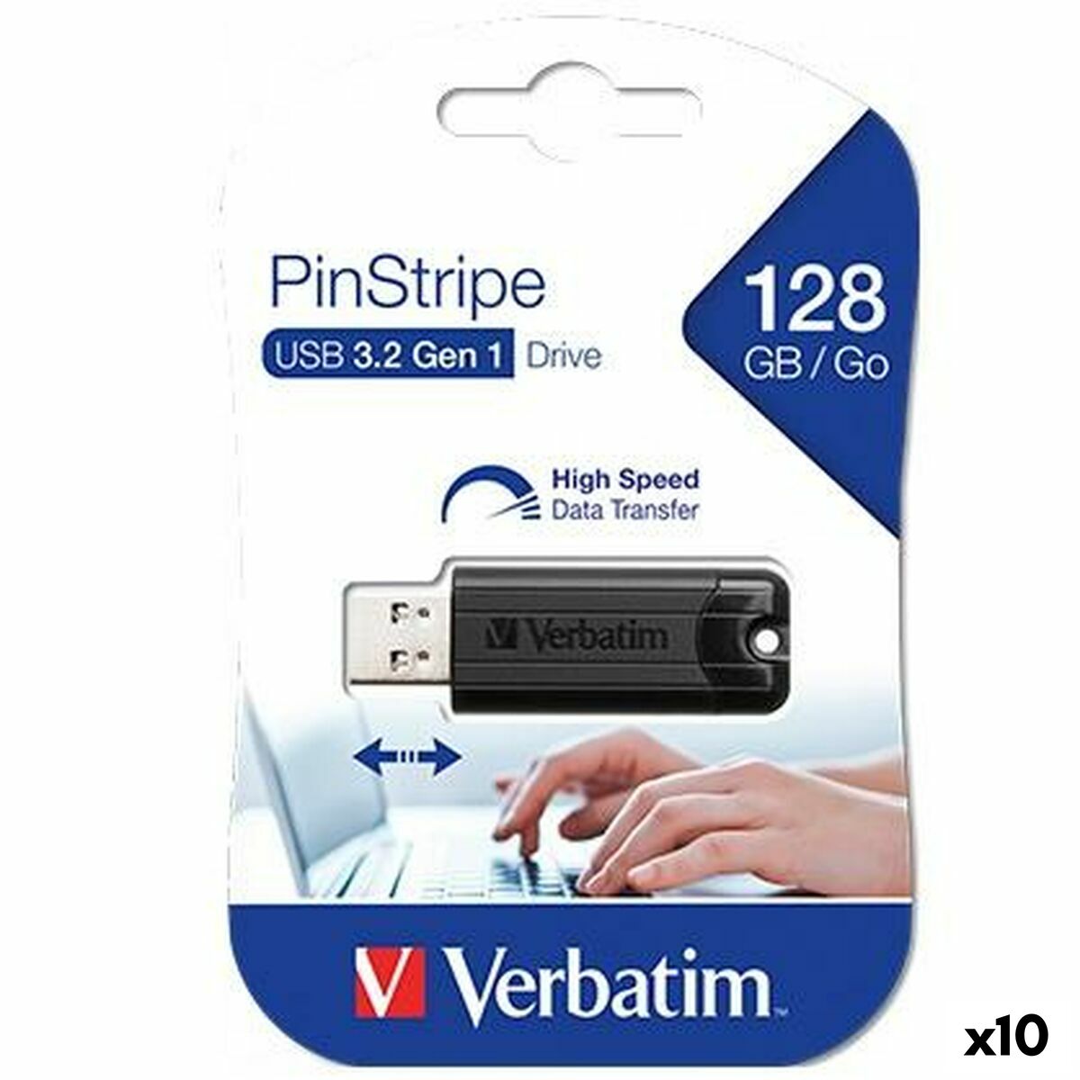 USB stick Verbatim PINSTRIPE Black 128 GB (10 Units)