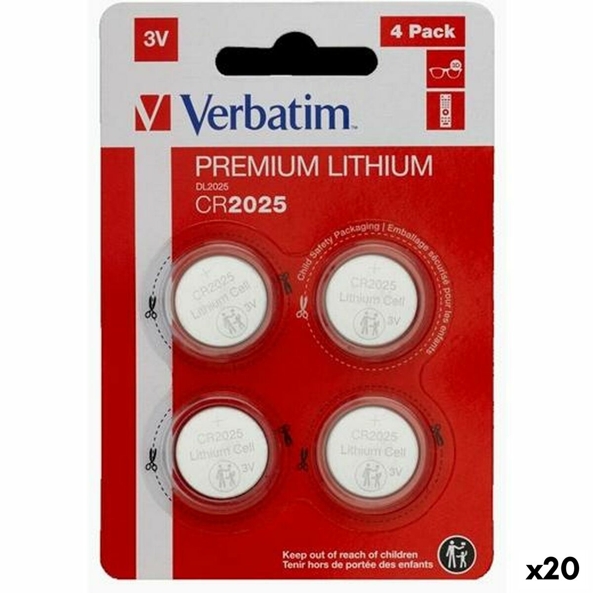 Lithium Button Batteries Verbatim 3 V CR2025 4 Pieces (20 Units)