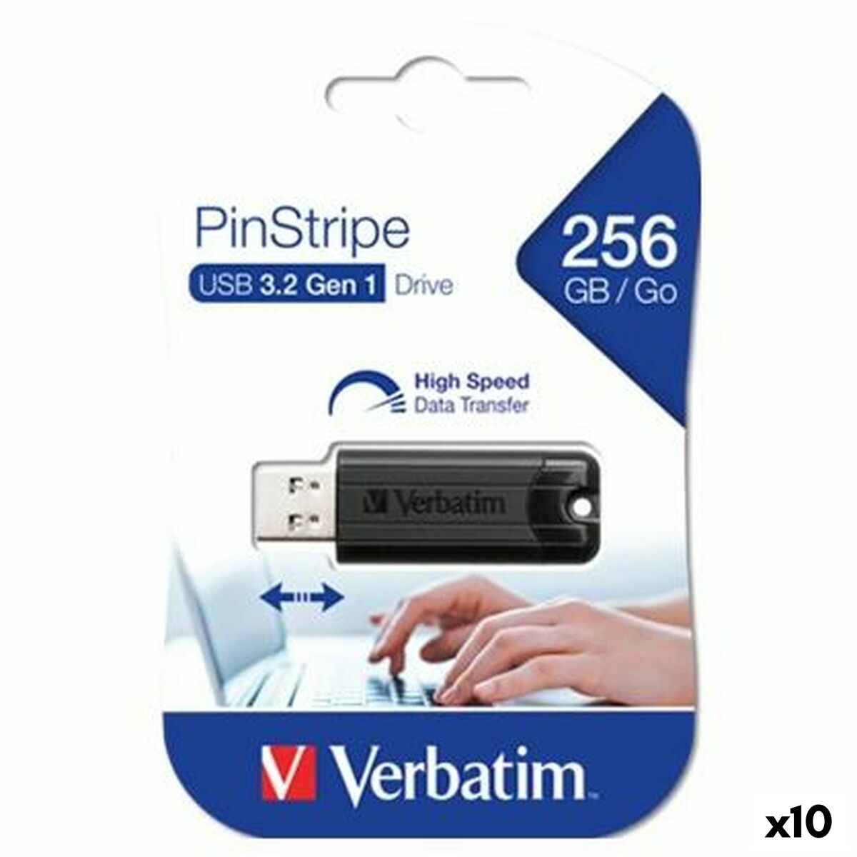 USB stick Verbatim PINSTRIPE Black 256 GB (10 Units)