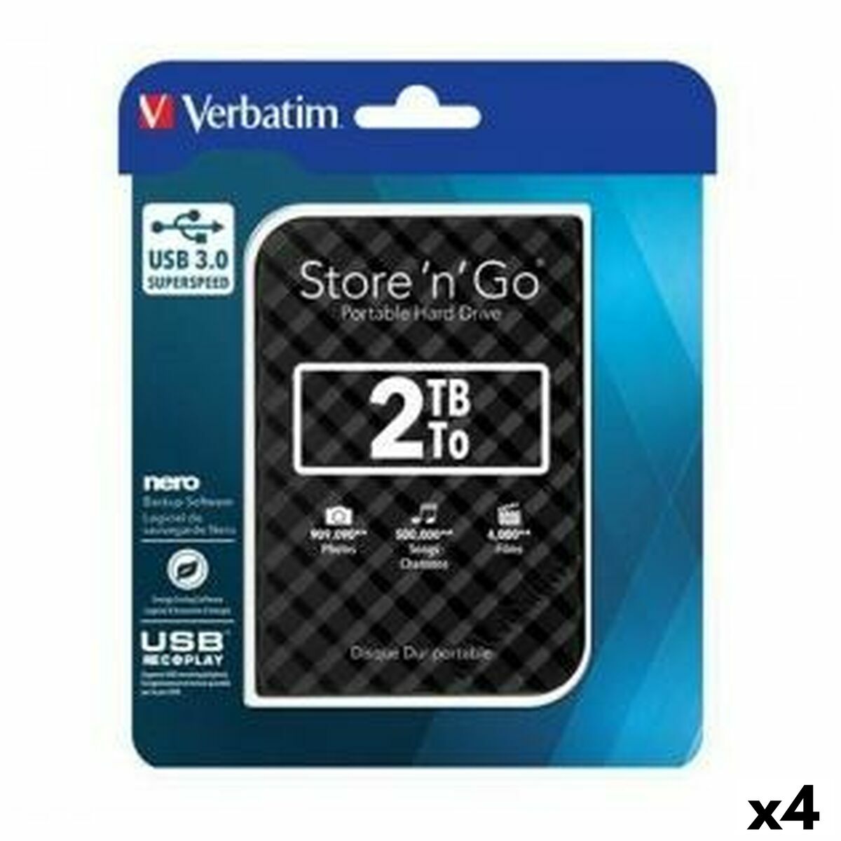 External Hard Drive Verbatim STORE 'N' GO GEN 2 Black HDD 2 TB (4 Units)