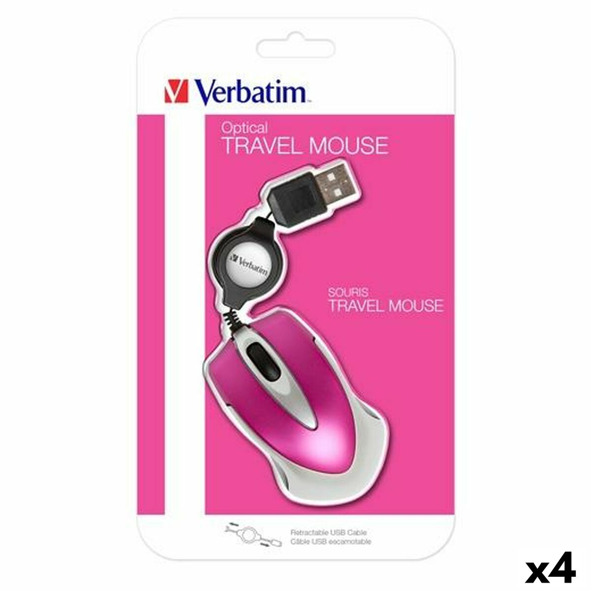Mouse Verbatim Go Mini Black Fuchsia 1000 dpi (4 Units)