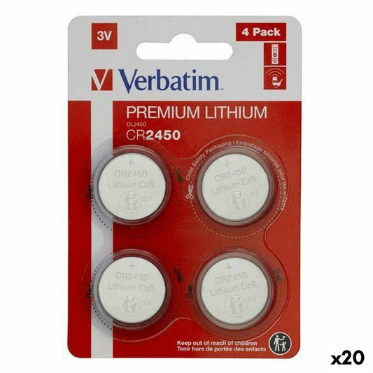 Lithium Button Batteries Verbatim CR2450 (4 Pieces) (20 Units)