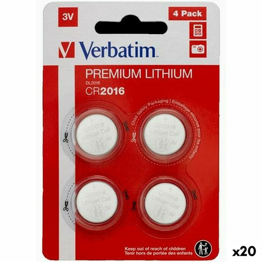 Lithium Button Batteries Verbatim 3 V CR2016 4 Pieces (20 Units)